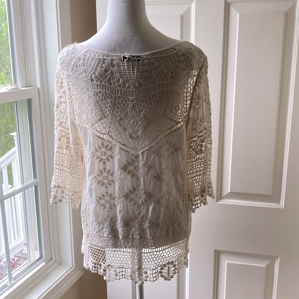 Democracy Crochet/Open Knit Relaxed Top Cream Size M - Picture 4 of 10